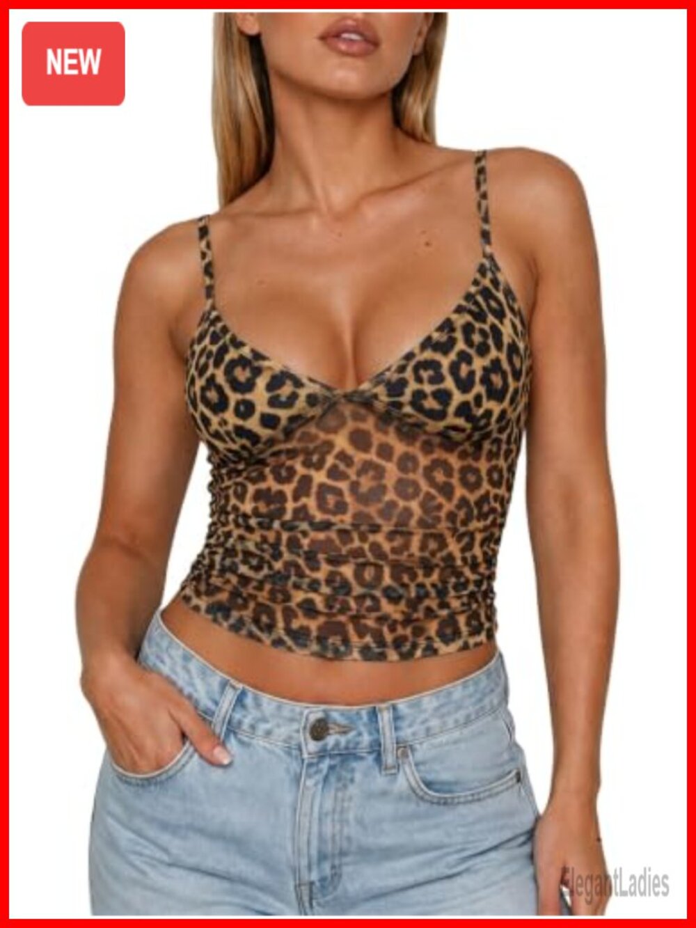 Sheer Mesh Crop Top Ruched V Neck Spaghetti Strap Going Out